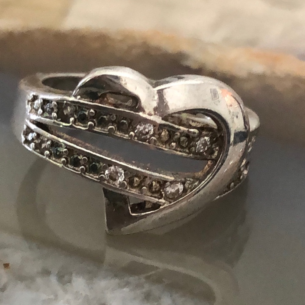 Sterling Silver Heart Ring, CZ & Marcasite
